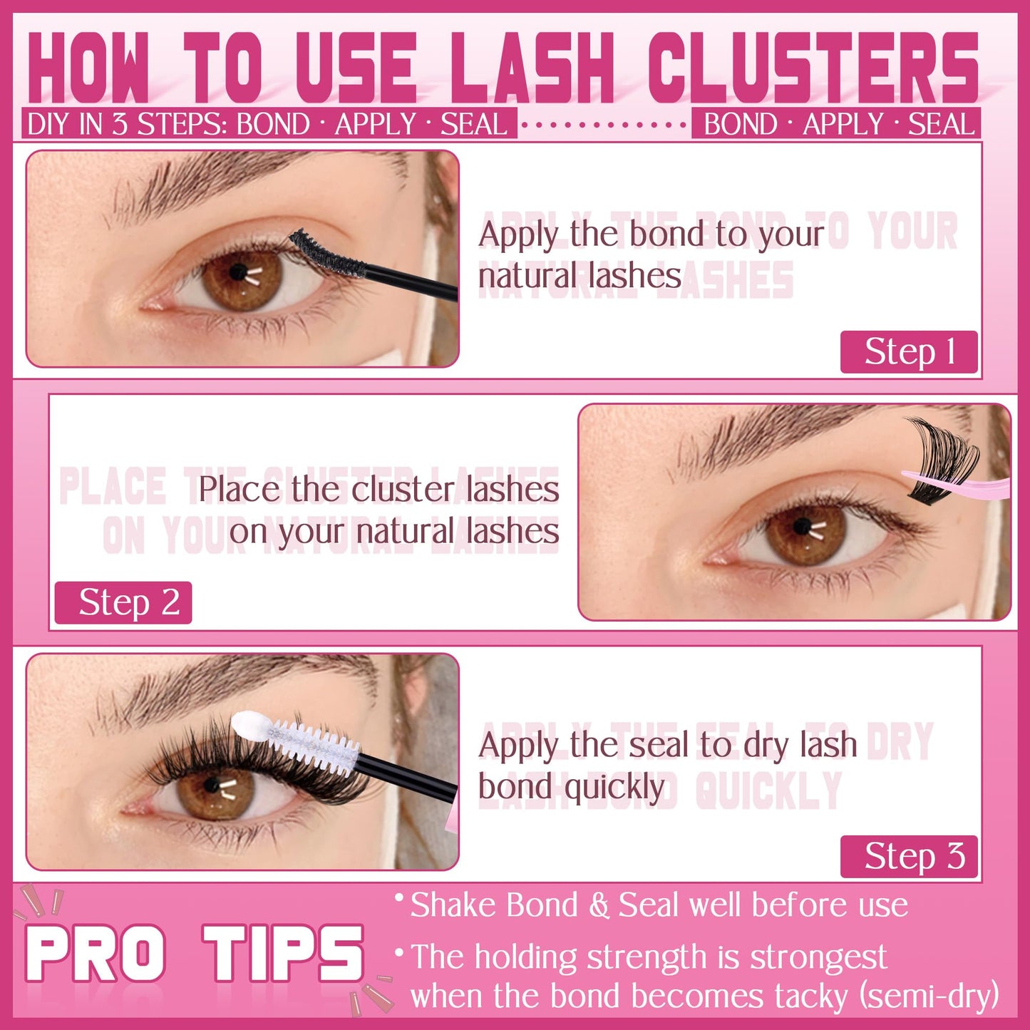 Cluster Lashes 240 pcs Wispy Lash Clusters D Natural Eyelashes Extensions 14-16mm Mix 40D+50D Individual Lashes with Lash Bond and Seal Tweezers Thin Band Eyelashes Cluster for DIY Lash Extension