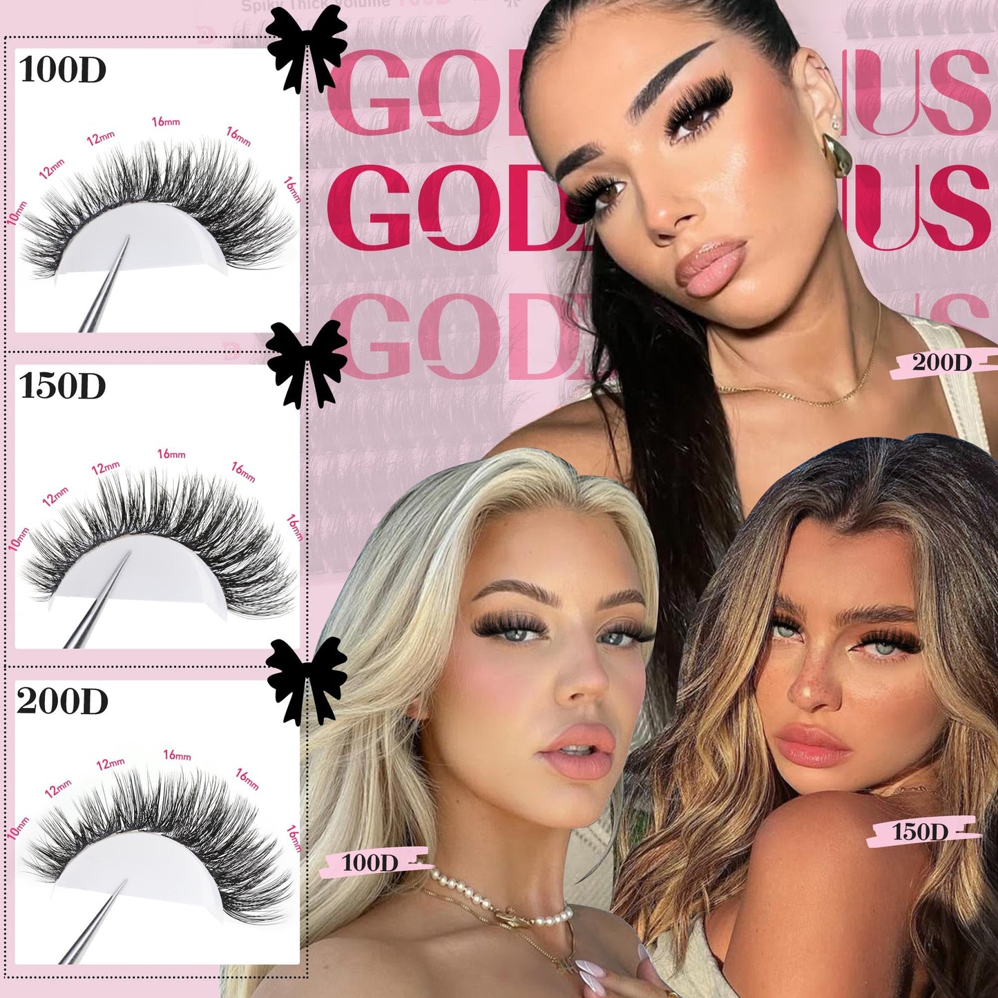 Goddvenus Fluffy Lash Clusters 100-150-200D Volume Eyelash Clusters 10-16mm Wispy Individual Lashes D Curl Cluster Eyelash Extensions 300pcs DIY Lash Extensions(D Curl 300pcs)