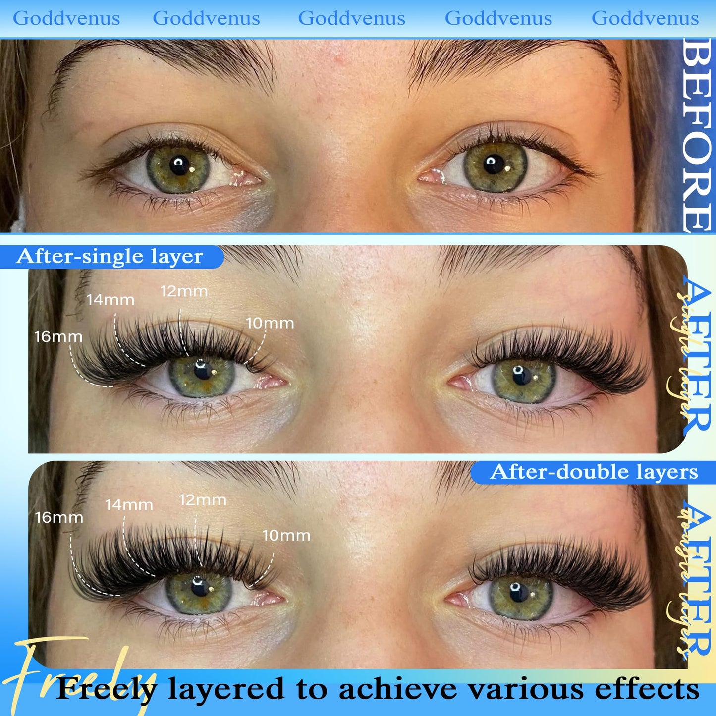 Goddvenus Wispy Lash Clusters Natural Lashes Clusters Wispy Eyelash Clusters CD Curl Cluster Eyelash Extensions DIY Individual Lashes Invisible Band Lash Extension Fluffy Eyelashes Clusters