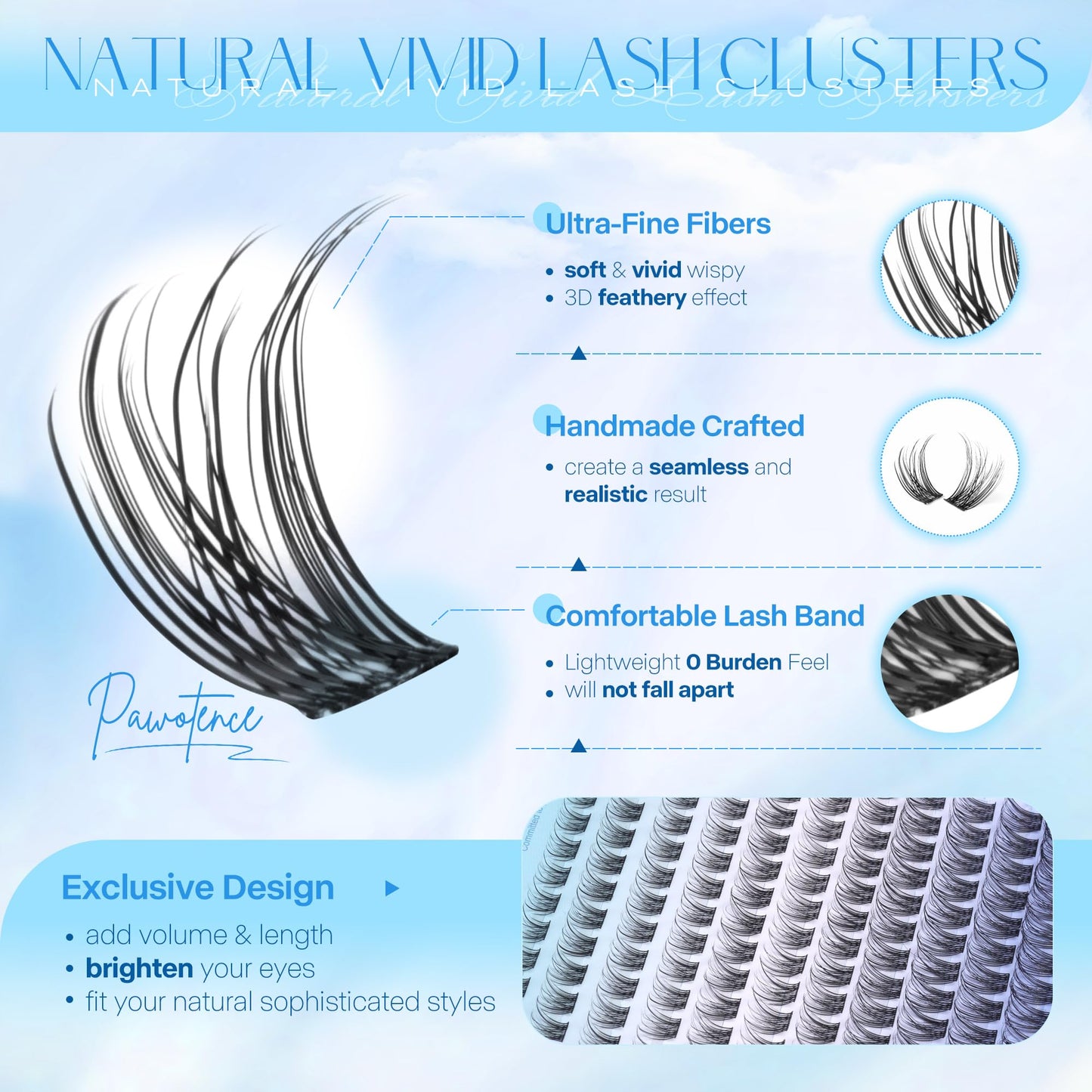 Pawotence Wispy Lash Clusters Natural Eyelash Clusters 8-16mm Cluster Eyelash Extensions 144pcs Fairy Individual Lashes Wispy Cluater Lashes Extension Natural Look