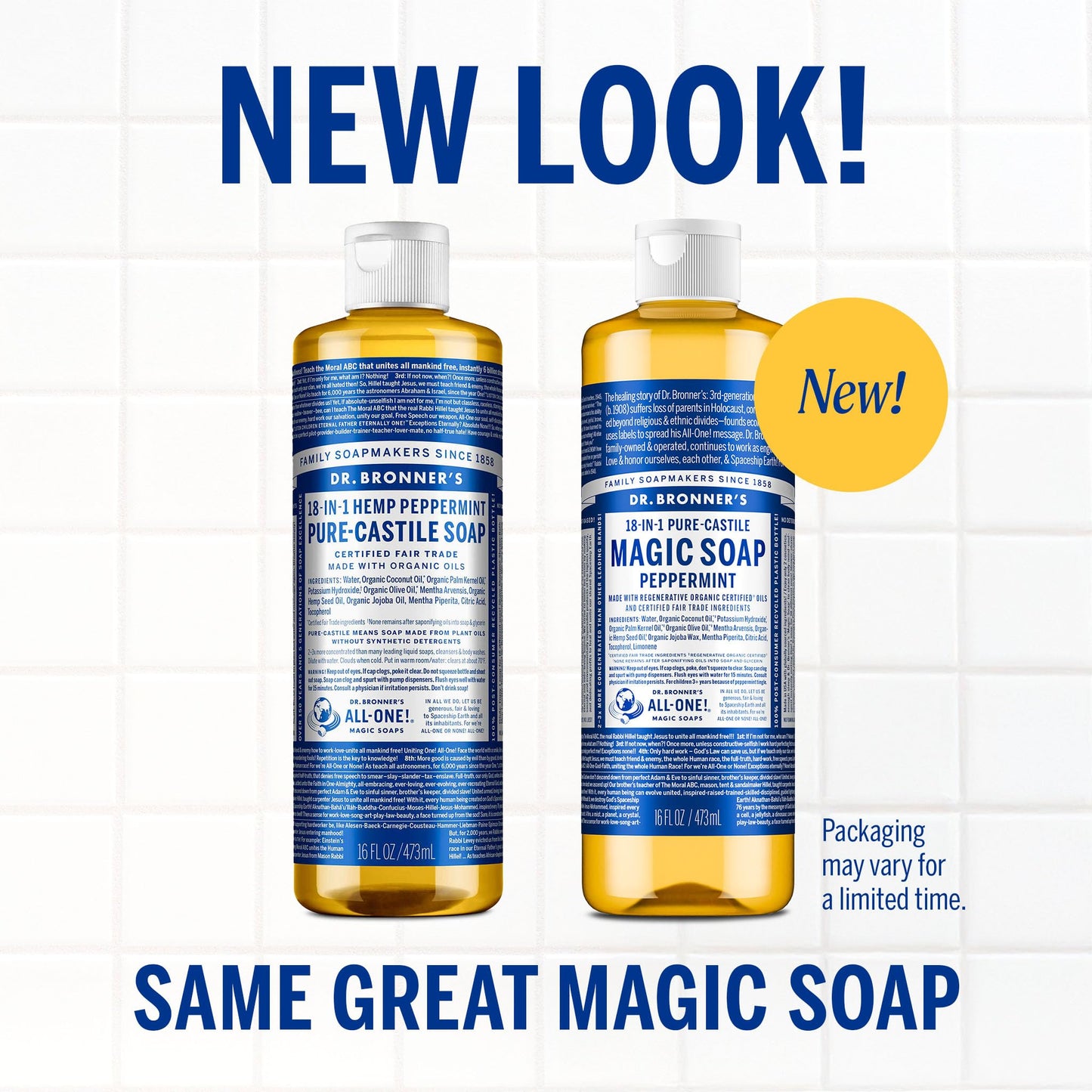 Dr. Bronner's Magic Soap-Pure-Castile Liquid Soap (Peppermint, 16 ounce, 2-Pack)-Regenerative Organic Certified Oils, 18-in-1 Uses: Body, Hair, Laundry, Pets & Dishes, Concentrated, Vegan, Non-GMO