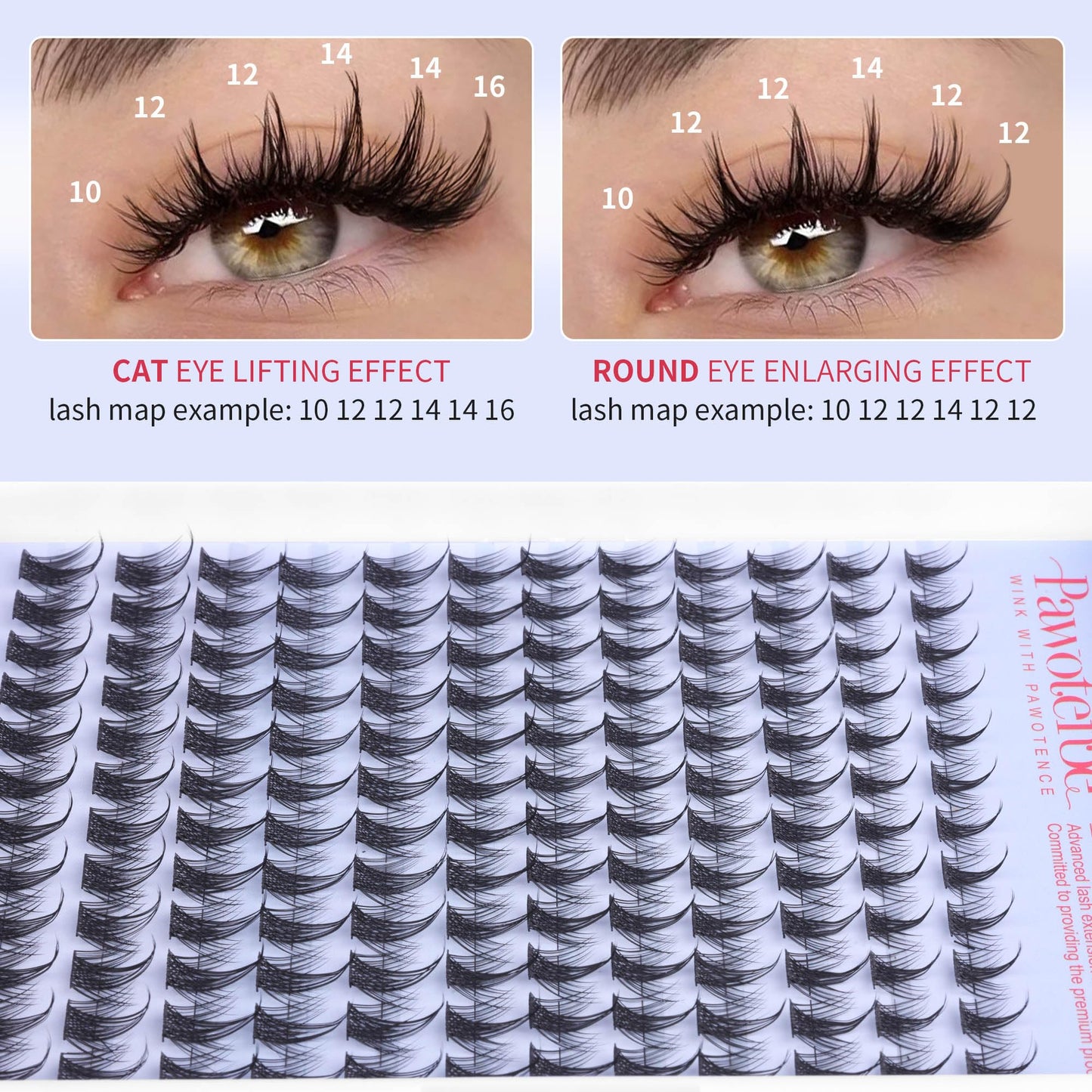 Pawotence Fairy Lash Clusters Natural Eyelash Clusters 10-16mm Manga Lashes Cluster Eyelash Extensions 144pcs Anime Individual Cluster Lashes Wispy for DIY Lash Extension