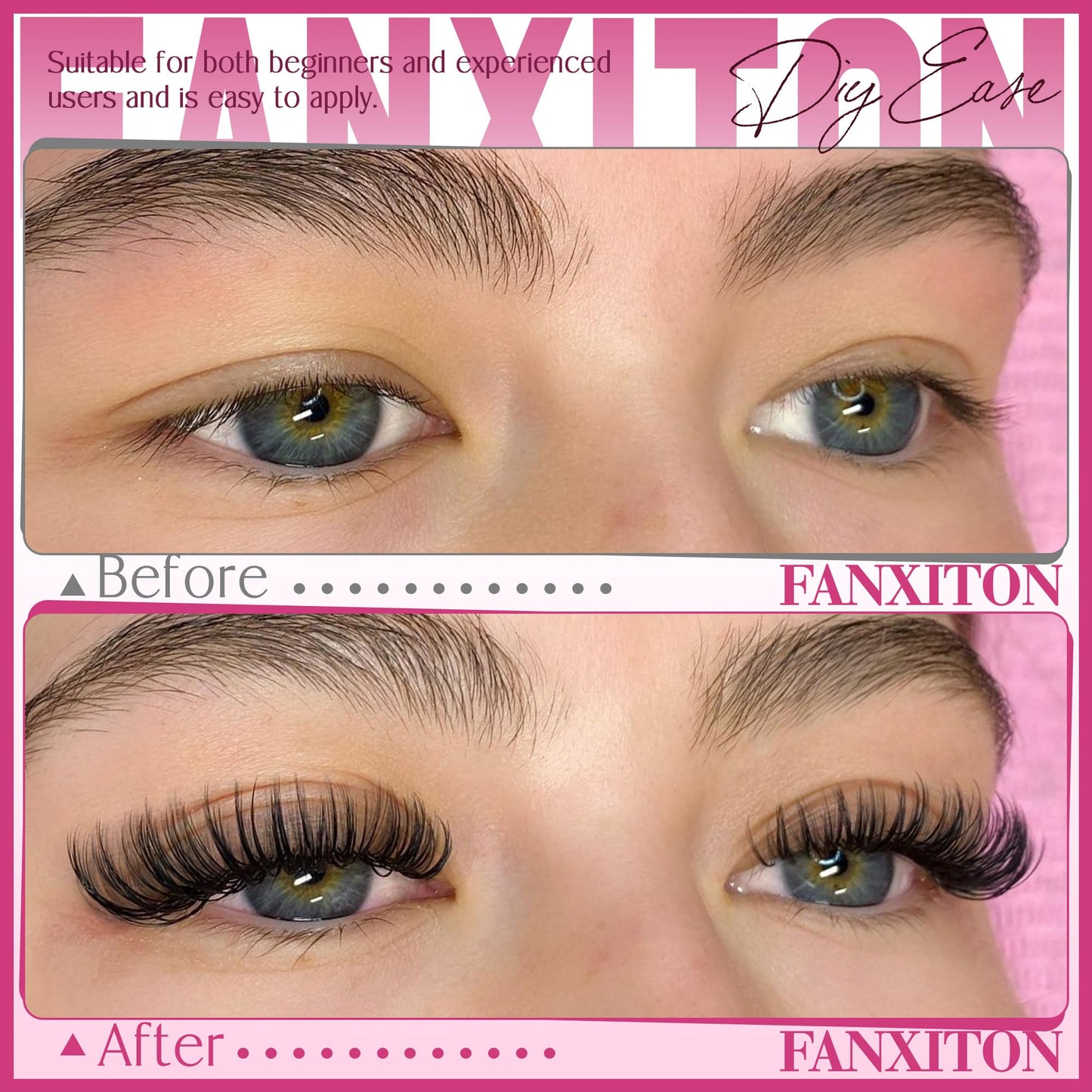 FANXITON Cluster Lashes 50D Lash Clusters D Natural Eyelashes Extensions 14-16mm Mix Individual Lashes Thin Band Lash Bond and Seal Tweezers Eyelashes Cluster for DIY Lash Extension