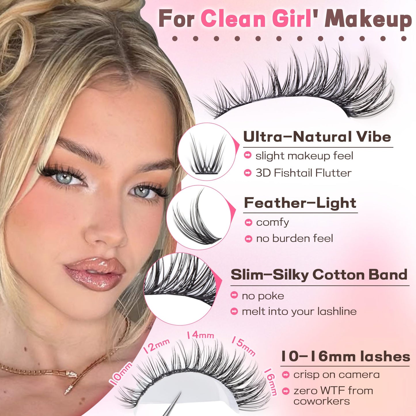 Goddvenus Eyelash Extensions Wispy Natural DIY C Curl Individual Lashes Clusters Black 10-16mm 300pcs