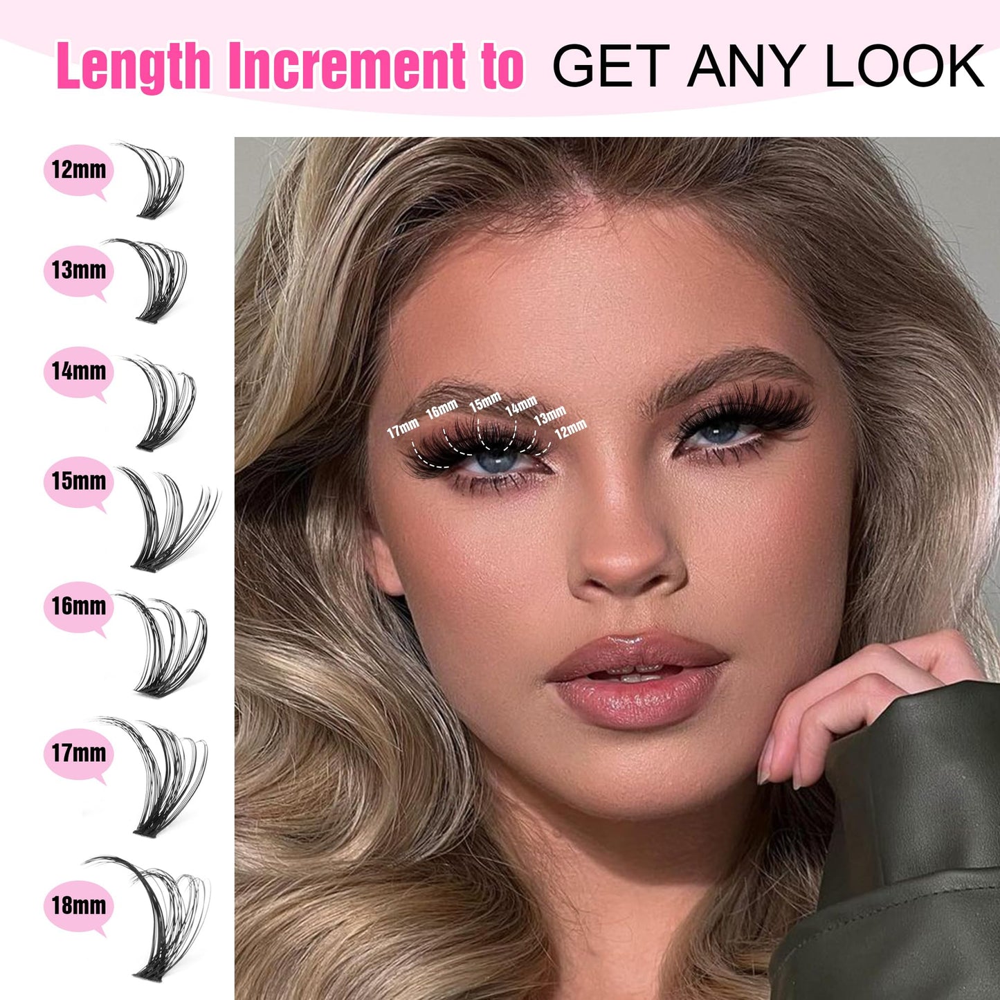 Pawotence Lash Extension Kit DIY 40D 12-18mm Individual Lashes Clusters Kit 280pcs Cluster Eyelash Extensions Kit with Lash Bond and Seal, Tweezers for Self Application (Long 40D, 12-18mm, Kit)
