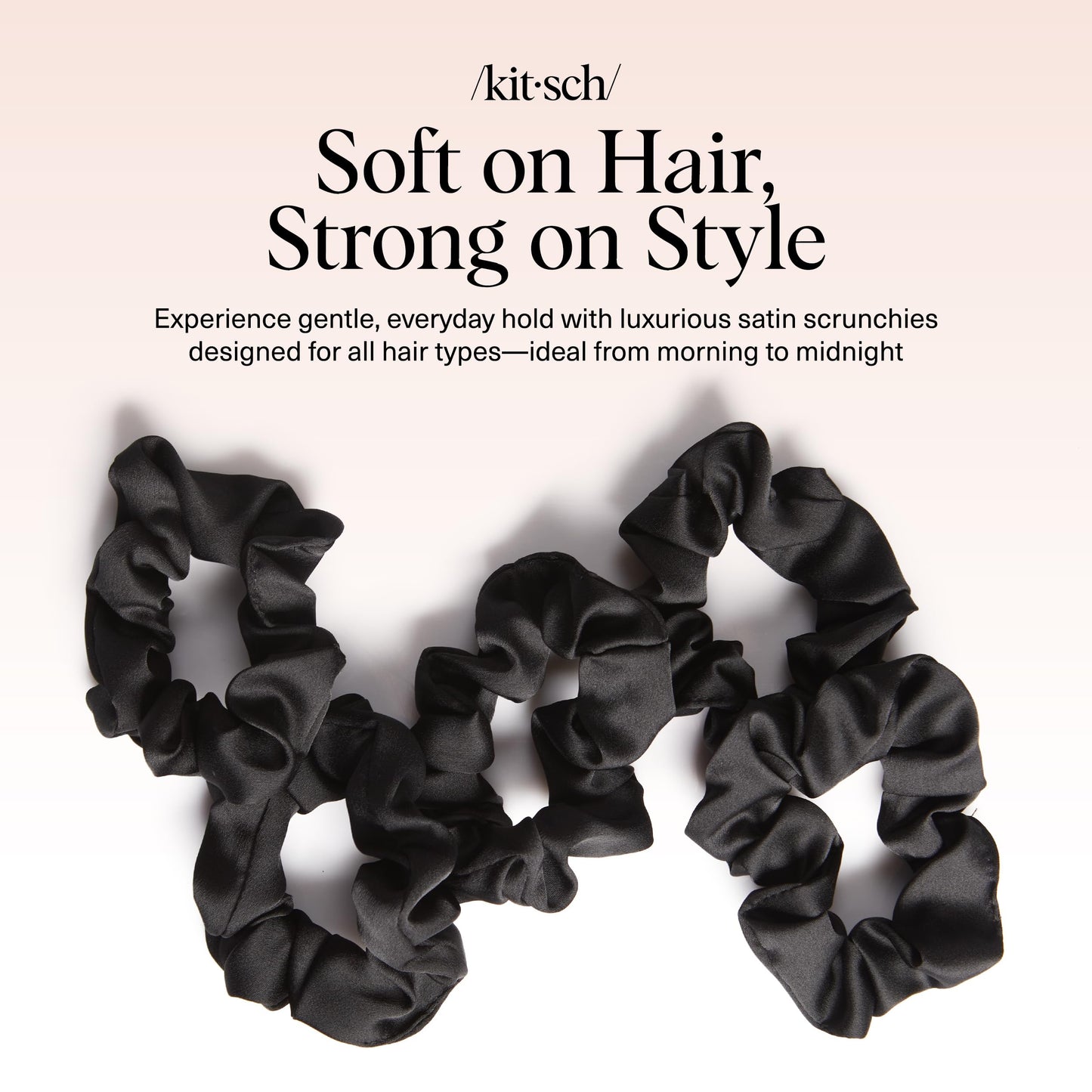 Kitsch Satin Scrunchies for Women – No Crease Hair Ties – Soft Satin Hair Scrunchies for Girls – Frizz Free, Gentle, Stylish Hair Accessories – Black, 5 pcs