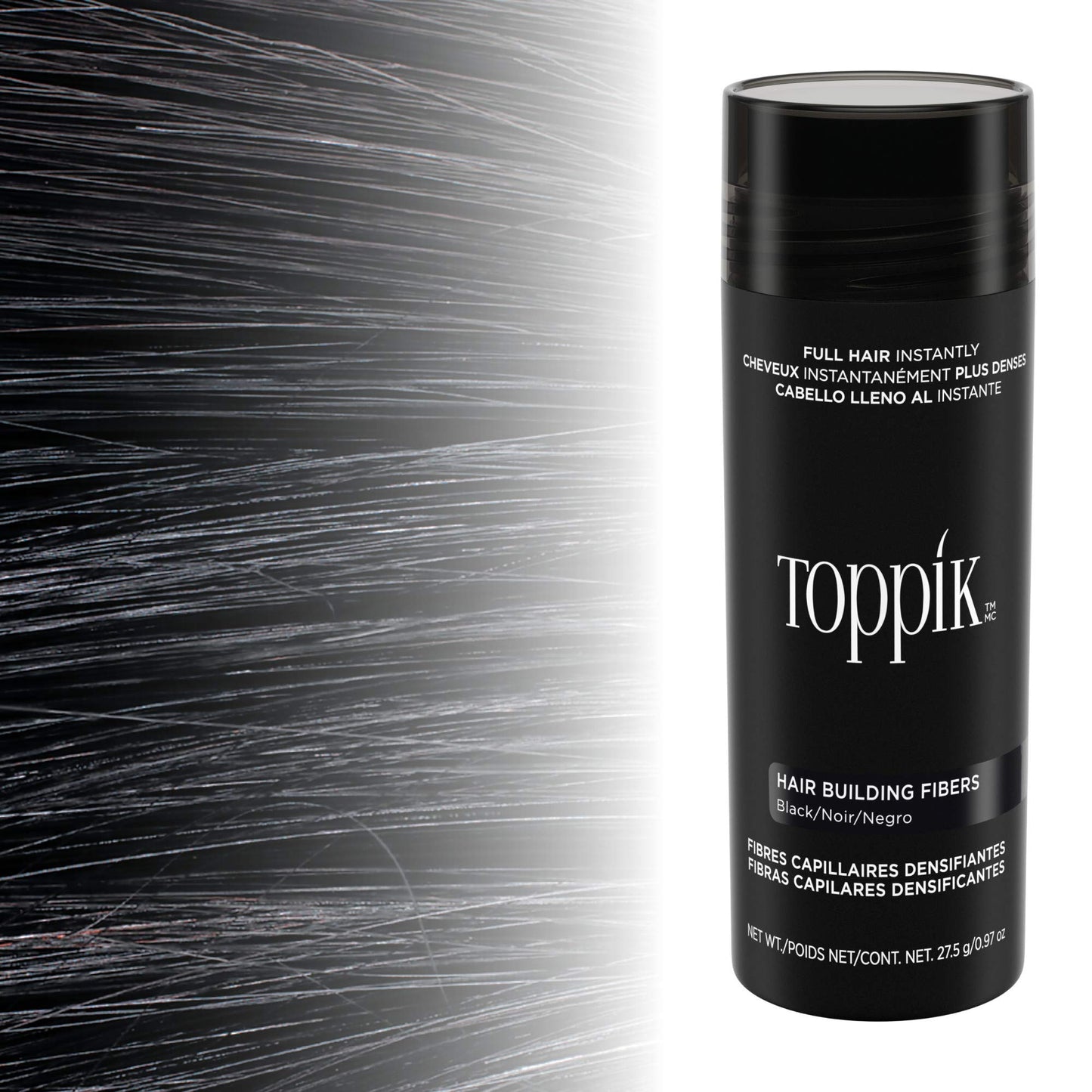 oppik Hair Building Fibers, Black, 3g Fill In Fine or Thinning Hair, Instantly Thicker, Fuller Looking, 9 Shades for Men & Women, Keratin Protein Formula