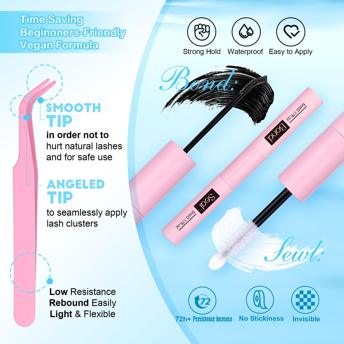 Pawotence Lash Clusters Kit Wispy Lash Extension Kit 8-16mm Natural Cluster Eyelash Extension Kit Individual Lashes 154pcs Eyelash Clusters with Lash Bond and Seal, Lash Tweezers for Self Use