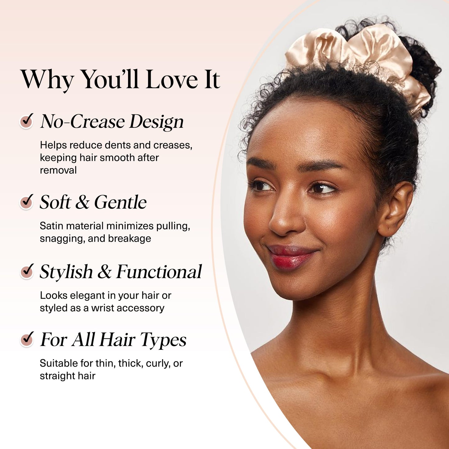 Kitsch Satin Scrunchies For Women - Softer Than Silk Scrunchies, No Crease Hair Ties, Soft Hair Accessories - Perfect For Day And Night Hairstyles - 1pc, Champagne