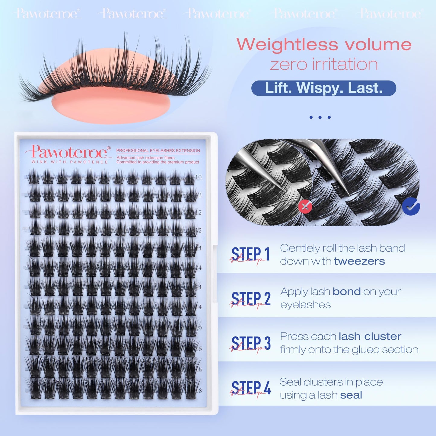 Pawotence Fairy Lash Clusters Manga Eyelash Clusters 10-18mm Wispy Lashes Cluster Eyelash Extensions 144pcs Anime Individual Cluster Lashes Wispy