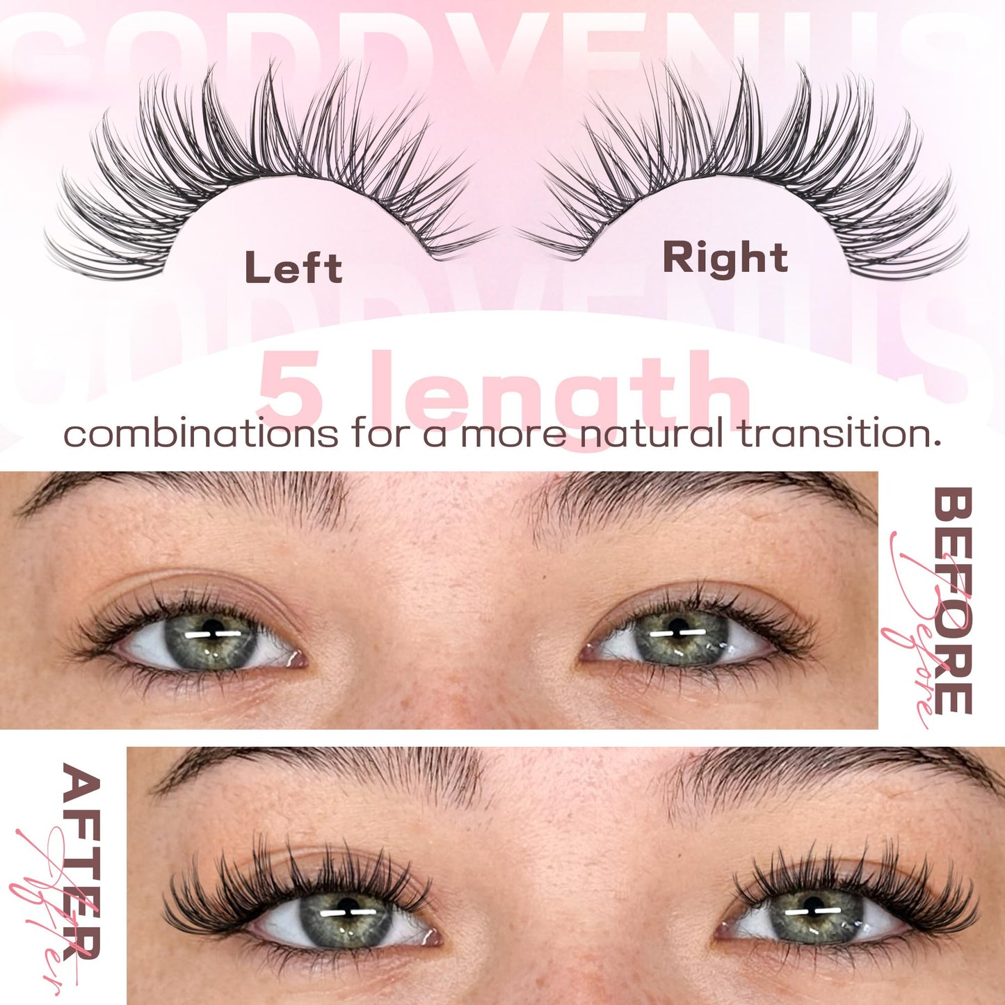 Goddvenus Eyelash Extensions Wispy Natural DIY C Curl Individual Lashes Clusters Black 10-16mm 300pcs