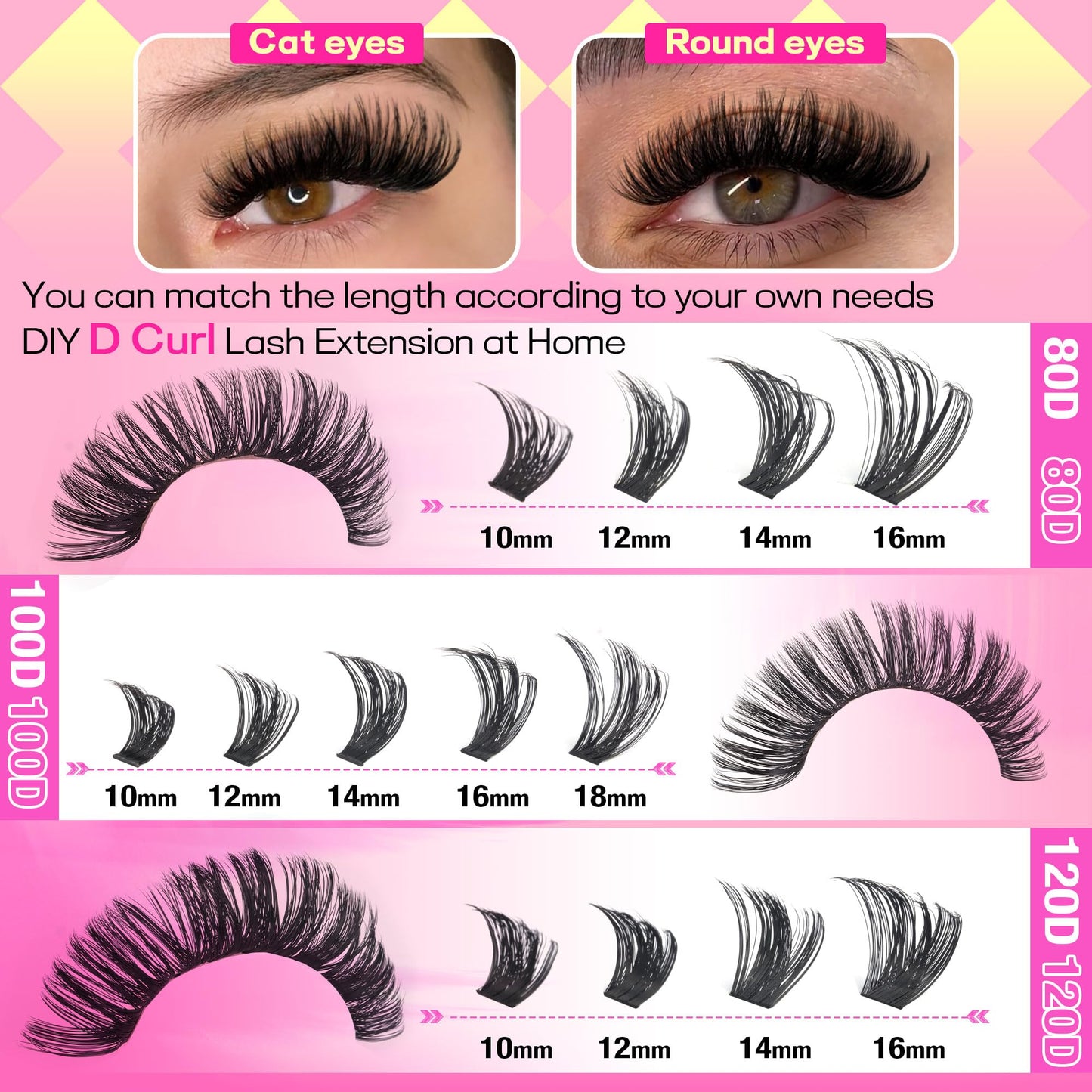 D Lash Clusters Kit Thick Lash Extension Kit Volume Lash Clusters 80D+100D+120D Eyelash Clusters Kit 10-18mm Individual Lashes with Bond and Seal by FANXITON
