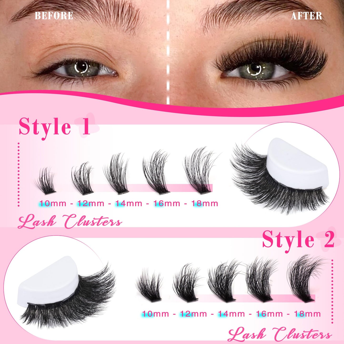 FANXITON Lash Clusters with Lash Bond and Seal Sweatproof, 10-18 mm D Volume Lash Extension Kit 280 pcs Individual Lashes Lash Clusters Kit and Tweezers Thick DIY Eyelash Extension Kit
