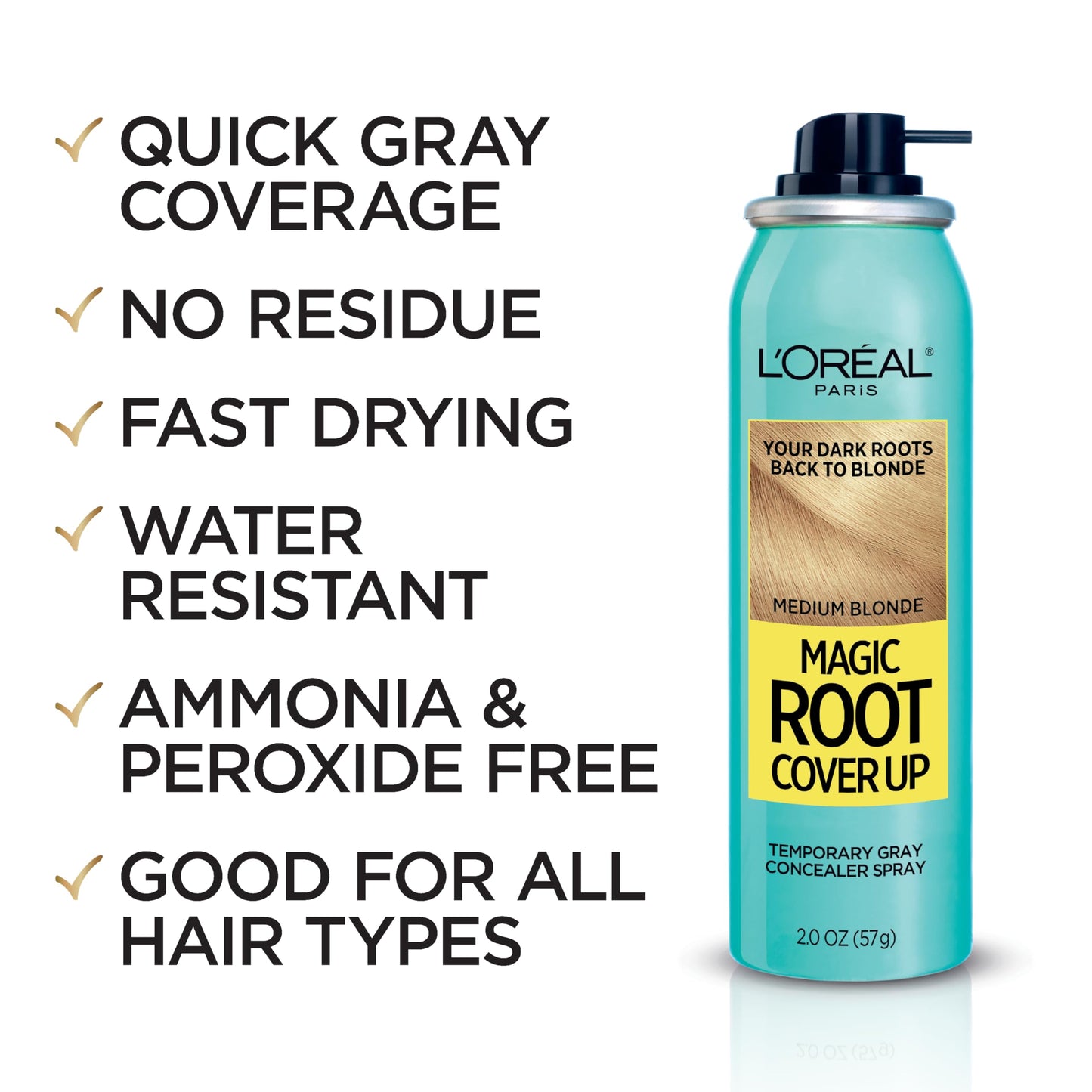 L'Oreal Paris Magic Root Cover Up Concealer Spray for Blondes, Medium Blonde, 2 fl. oz., Ammonia and Peroxide Free, Suitable for Medium Blonde Hair Color