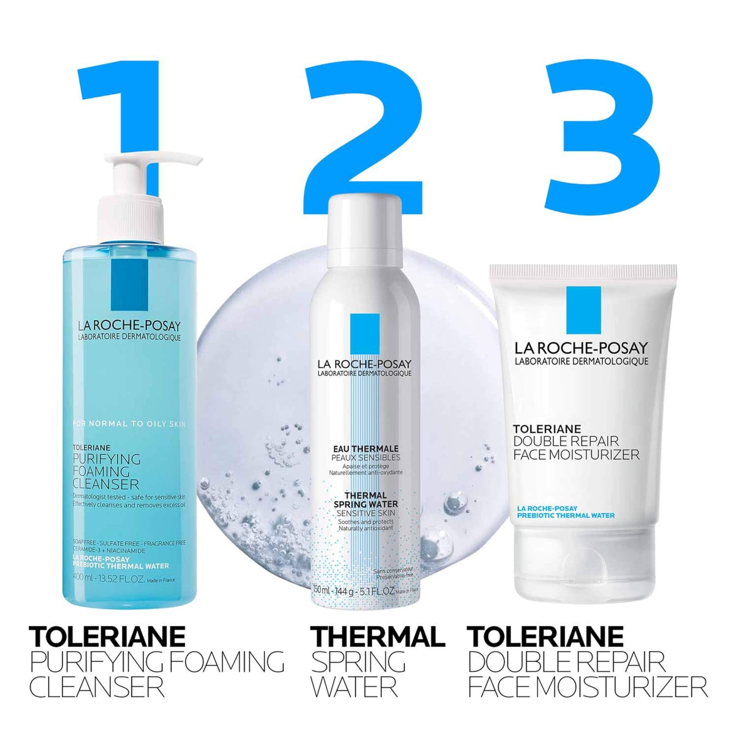 Bundle of La Roche-Posay Toleriane Purifying Foaming Facial Cleanser + Toleriane Double Repair Face Moisturizer