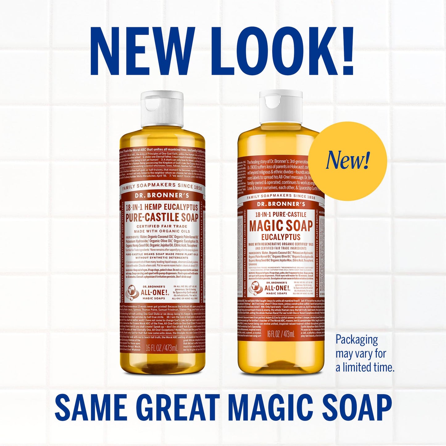 Dr. Bronner's Magic Soap - Pure-Castile Liquid Soap (Eucalyptus, 16 ounce, 2-Pack) -Regenerative Organic Certified Oils, 18-in-1 Uses: Body, Hair, Laundry, Pets & Dishes, Concentrated, Vegan, Non-GMO
