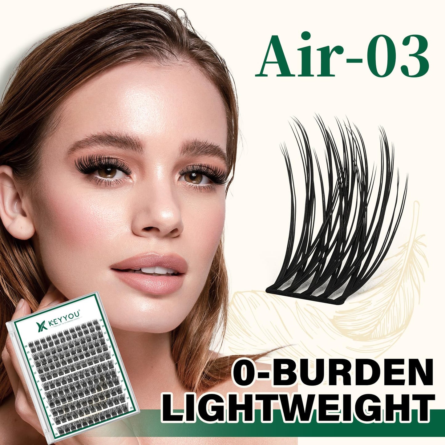 Lash Clusters 144pcs Individual Lashes D Curl 10mm Eyelash Clusters KEYYOU Air Touch Cluster Lashes Super Lightweight Soft Wispy Comfortable DIY at Home(Air03-D-10mm)