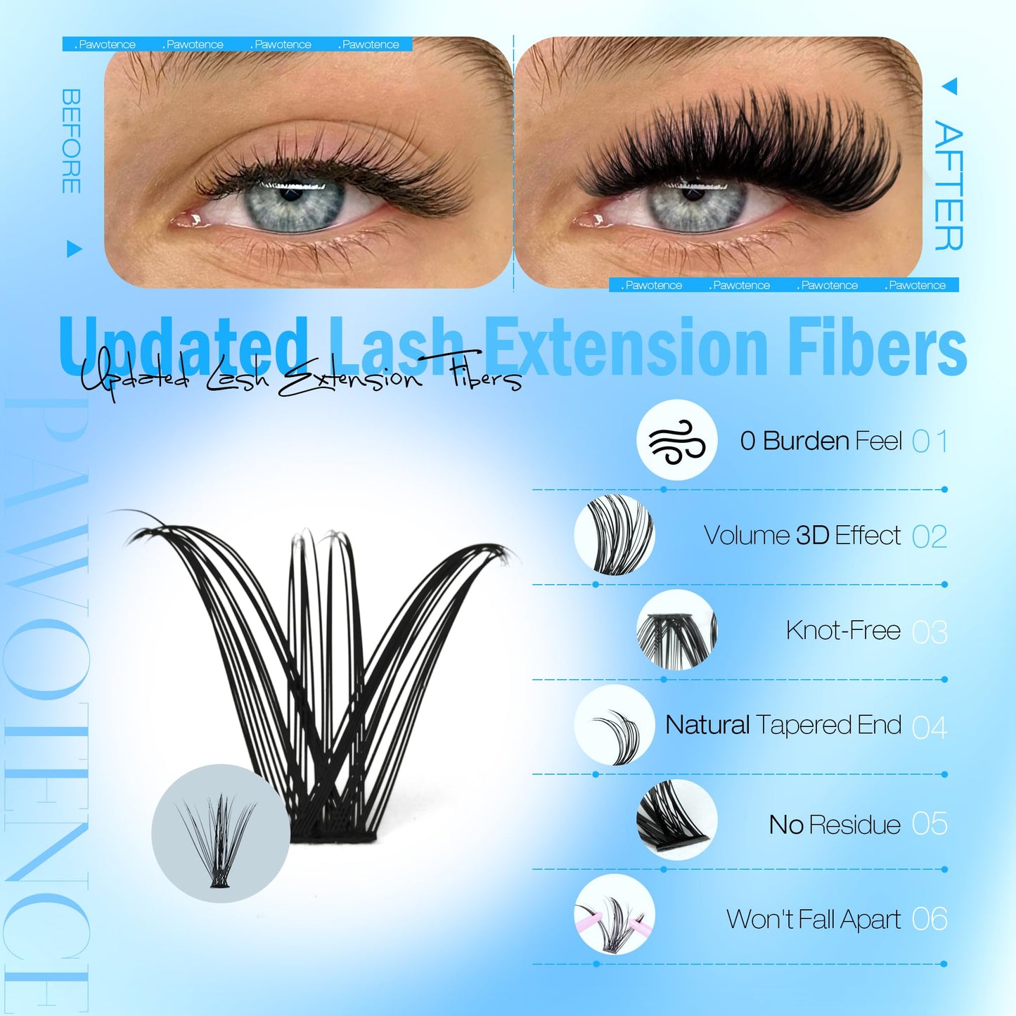 Pawotence Lash Clusters Kit 40D 60D Lash Extension Kit 10-18mm Cluster Eyelash Extension Kit Individual Lashes 280pcs Eyelash Clusters with Lash Bond and Seal, Lash Tweezers for Self Use