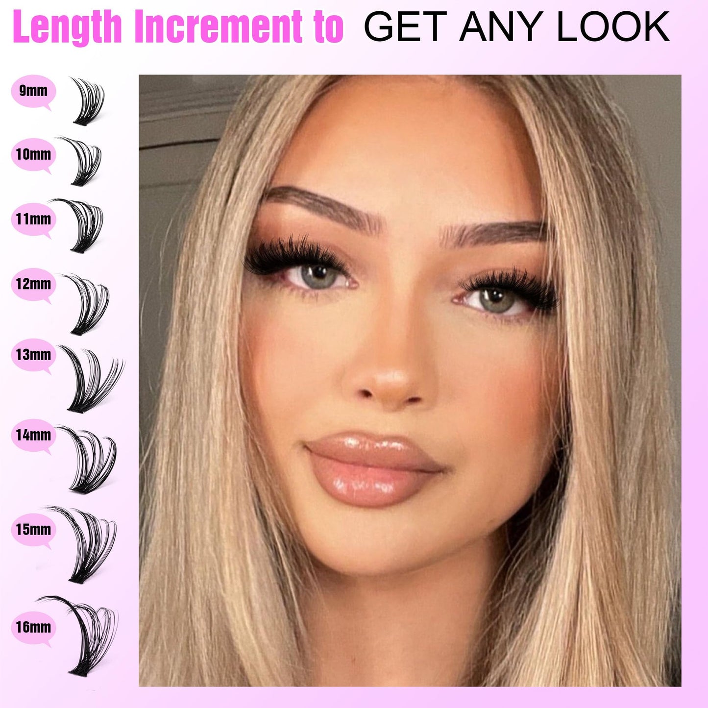 Pawotence Lash Clusters 280pcs Individual Lashes Cluster Eyelash Extensions 50D 9-16mm Mix Eyelash Clusters Lash Extension for Self Application at Home (50D, 0.07D, 9-16mm)