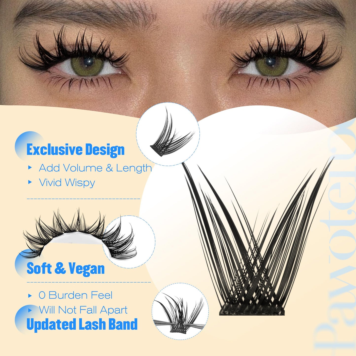 Pawotence Manga Lash Clusters Wispy Cluster Eyelash Extensions 10-16mm Individual Lashes Clusters Spiky Lash Extension DIY False Eyelashes Clusters