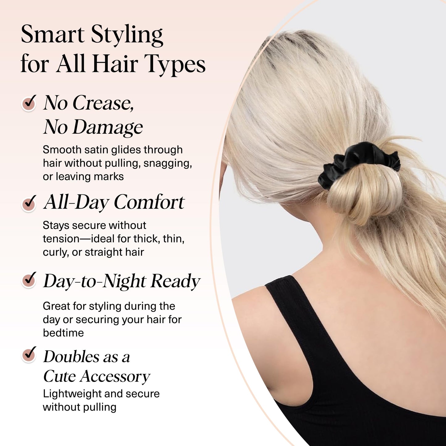Kitsch Satin Scrunchies for Women – No Crease Hair Ties – Soft Satin Hair Scrunchies for Girls – Frizz Free, Gentle, Stylish Hair Accessories – Black, 5 pcs