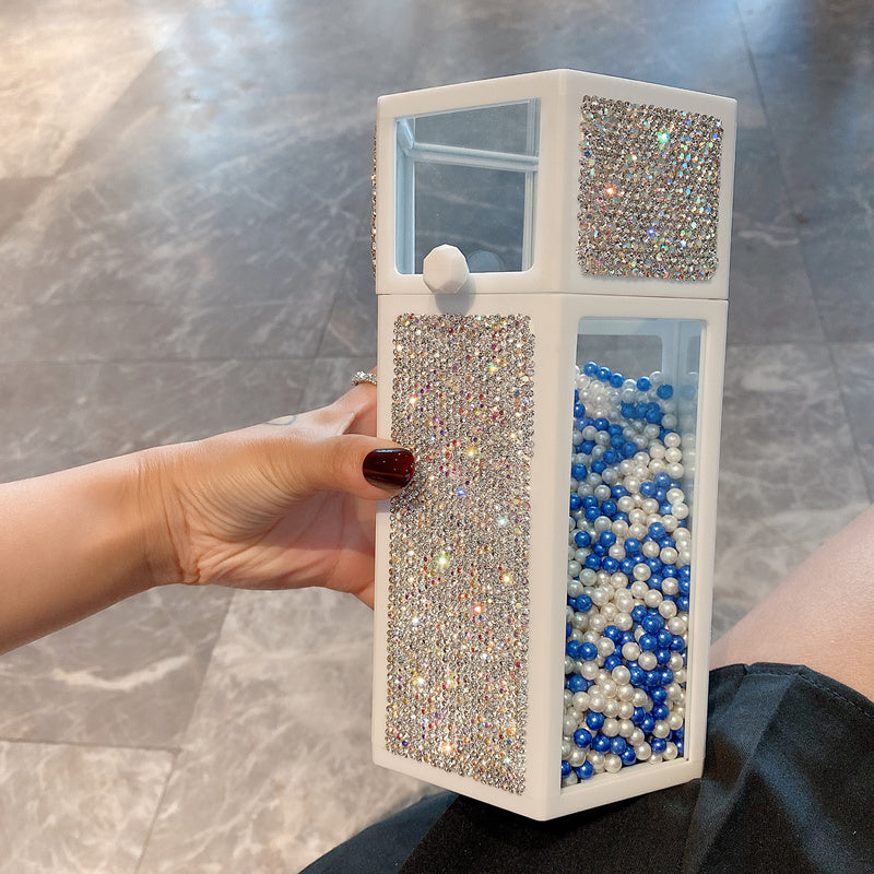 Glass Storage Box Dustproof With Lid Diamond Eyebrow Pencil Eyeliner Pearl Brush Bucket