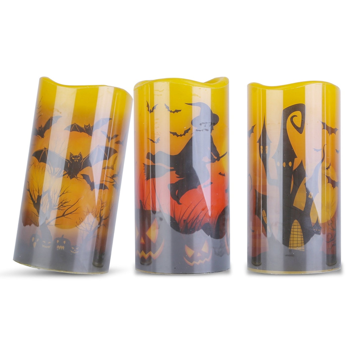 3 Pack Halloween Flameless Candle Lamp With Timer Setting Battery Operated Warm Orange Light Candles For Halloween Party Decoration