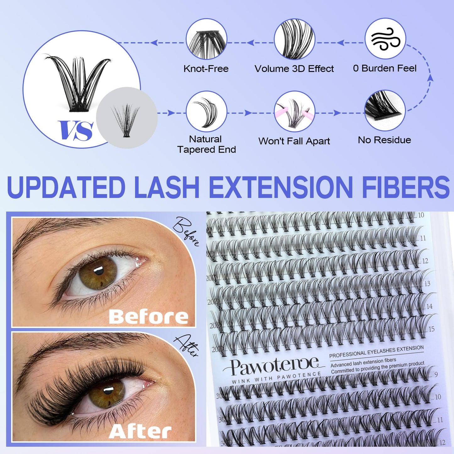 Pawotence Lash Extension Kit DIY 280pcs Individual Lash Clusters Kit 20D&30D Natural 9-15mm Cluster Eyelash Extensions Kit with Lash Bond and Seal, Tweezers for Self Use (20D&30D, 0.07D, 9-15mm, Kit)