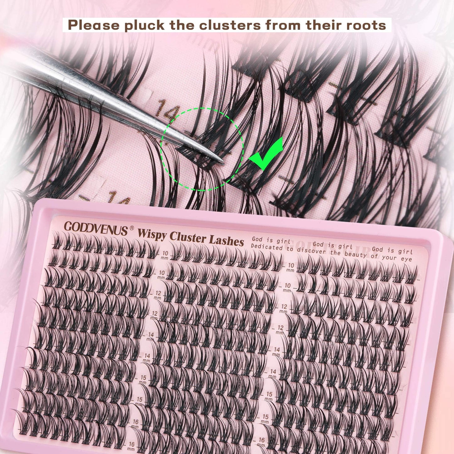 Goddvenus Eyelash Extensions Wispy Natural DIY C Curl Individual Lashes Clusters Black 10-16mm 300pcs