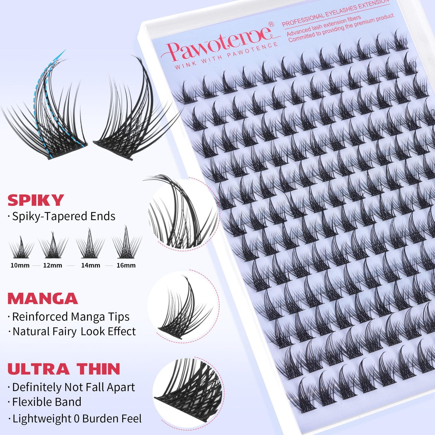 Pawotence Fairy Lash Clusters Natural Eyelash Clusters 10-16mm Manga Lashes Cluster Eyelash Extensions 144pcs Anime Individual Cluster Lashes Wispy for DIY Lash Extension