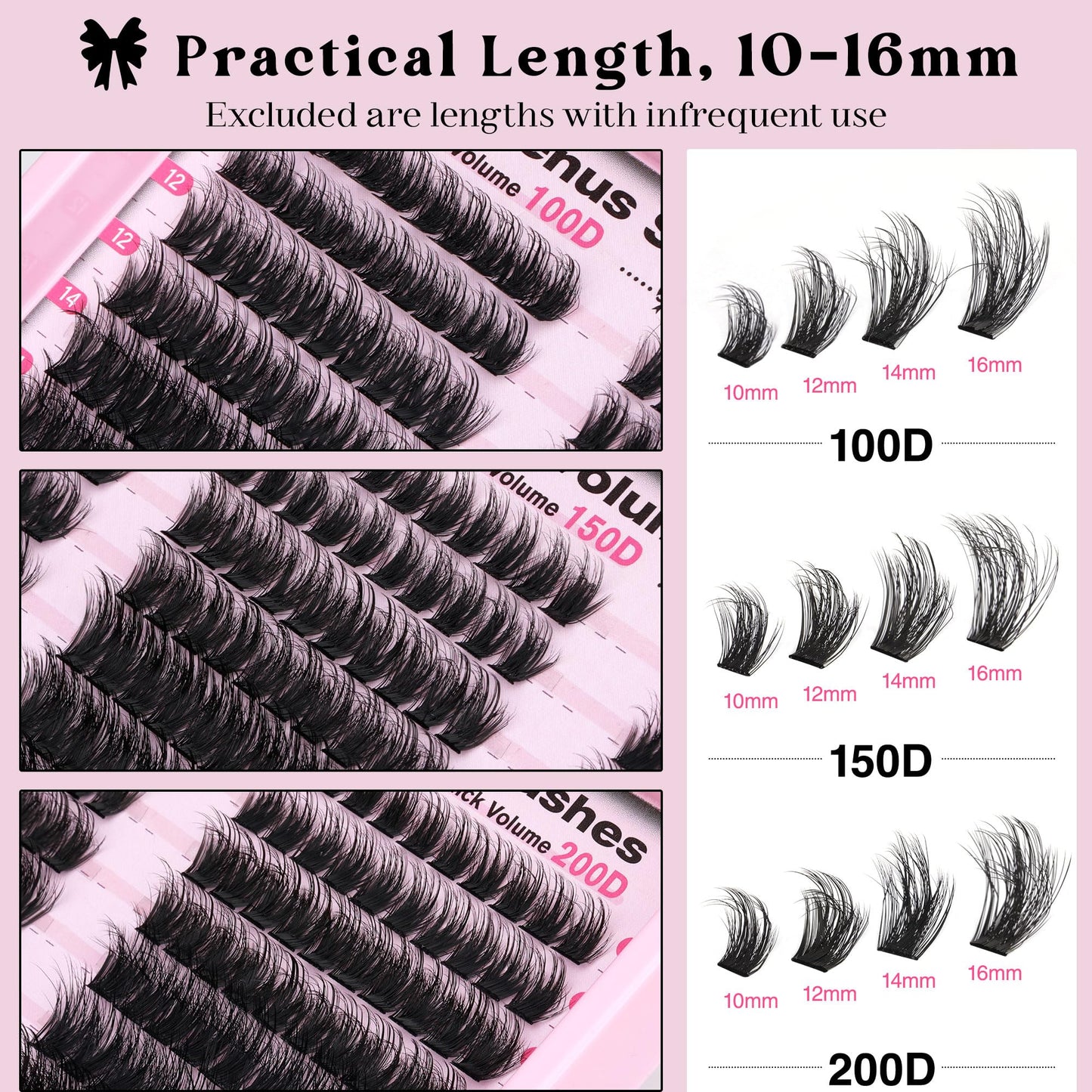 Goddvenus Fluffy Lash Clusters 100-150-200D Volume Eyelash Clusters 10-16mm Wispy Individual Lashes D Curl Cluster Eyelash Extensions 300pcs DIY Lash Extensions(D Curl 300pcs)