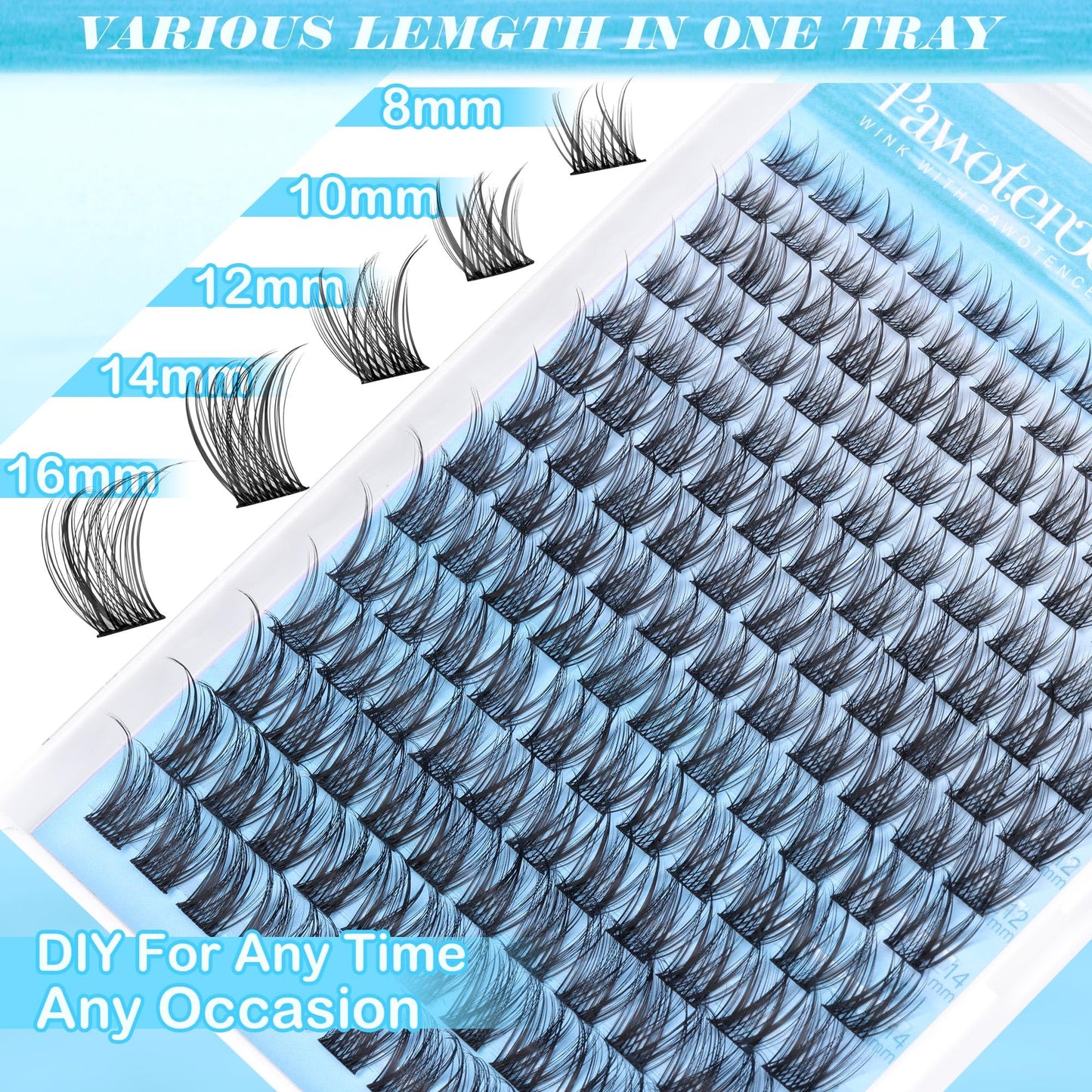 Pawotence Lash Clusters Kit Wispy Lash Extension Kit 8-16mm Natural Cluster Eyelash Extension Kit Individual Lashes 154pcs Eyelash Clusters with Lash Bond and Seal, Lash Tweezers for Self Use