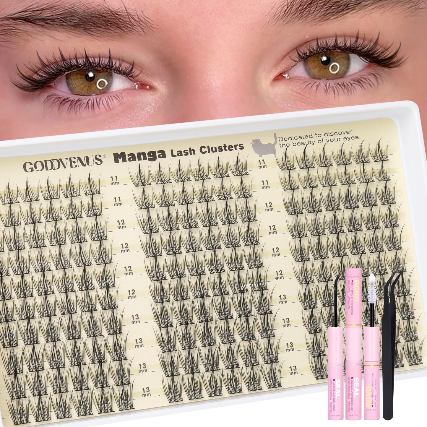 Natural Lash Clusters Kit Wispy Eyelash Clusters Fairy Cluster Eyelash Extensions Kit C Curl Lash Extension Kit Waterproof Individual Lashes (With Tweezers)