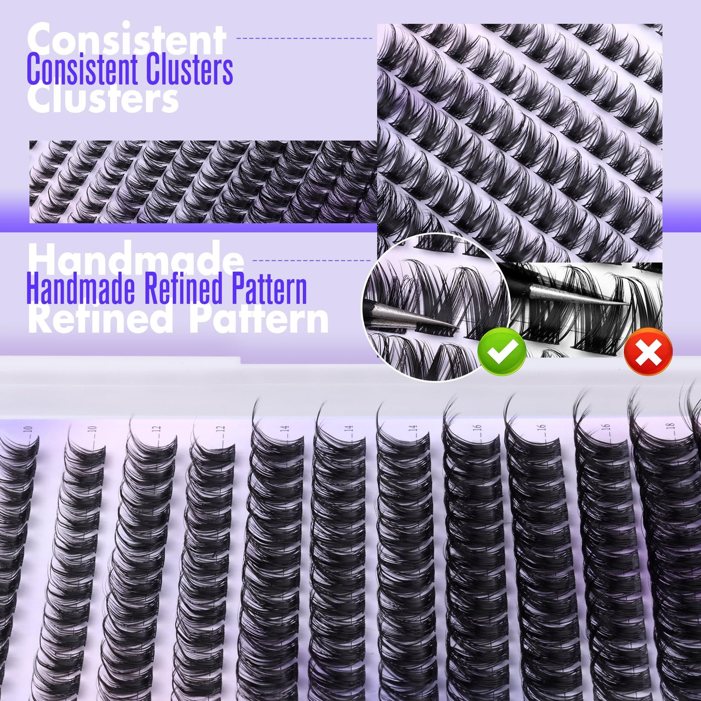 Pawotence Lash Clusters Wispy Cluster Eyelash Extensions 10-18mm Individual Lashes DIY Cluster Lashes Extension Soft Comfortable Eyelash Clusters with Thin Band