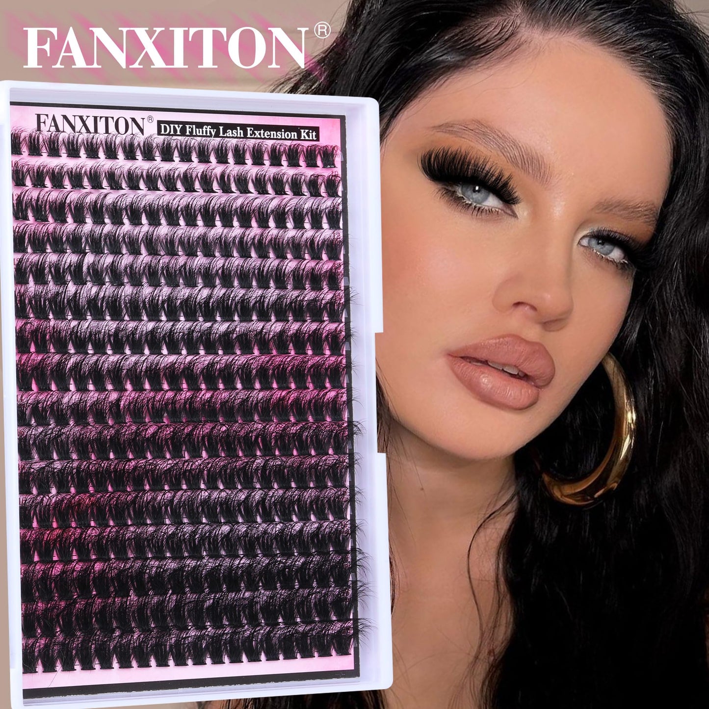 FANXITON DIY Lash Extension Kit Full Lash Clusters 288 pcs Thick Lash Clusters Kit D 10-18 mm Cluster Eyelash Extension Kit with Lash Bond and Seal Lash Tweezers Individual Lashes For Beginners