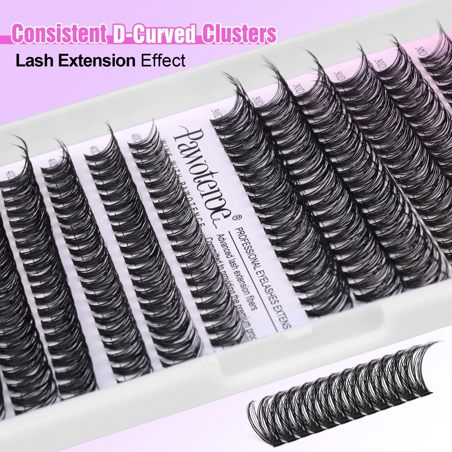 Pawotence Lash Clusters 280pcs Individual Lashes 30D 40D Cluster Eyelash Extensions 9-16mm Eyelash Clusters Lash Extensions for Self Application (30D&40D, 0.07D, 9-16mm)
