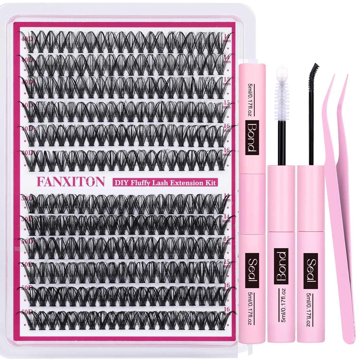 Cluster Lashes 240 pcs Wispy Lash Clusters D Natural Eyelashes Extensions 14-16mm Mix 40D+50D Individual Lashes with Lash Bond and Seal Tweezers Thin Band Eyelashes Cluster for DIY Lash Extension