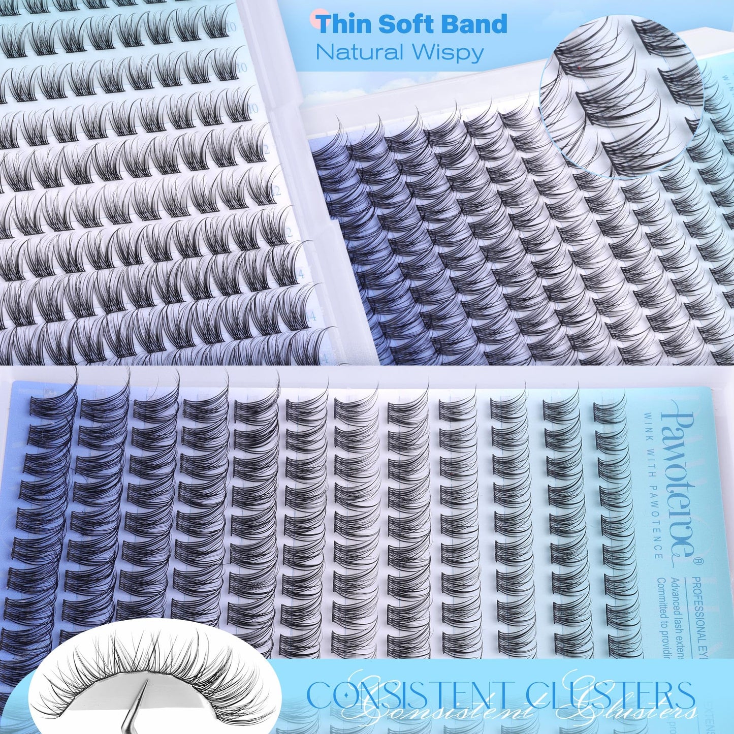 Pawotence Wispy Lash Clusters Natural Eyelash Clusters 8-16mm Cluster Eyelash Extensions 144pcs Fairy Individual Lashes Wispy Cluater Lashes Extension Natural Look