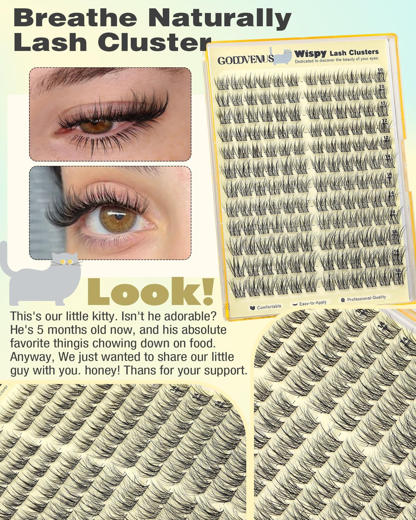 Goddvenus Wispy Lash Clusters Natural Fluffy Cluster Eyelash Extensions 144Pcs Individual Lashes Clusters 10-16mm Eyelashes Clusters for DIY Lash Extensions Weightless & Soft Cluster Eyelashes
