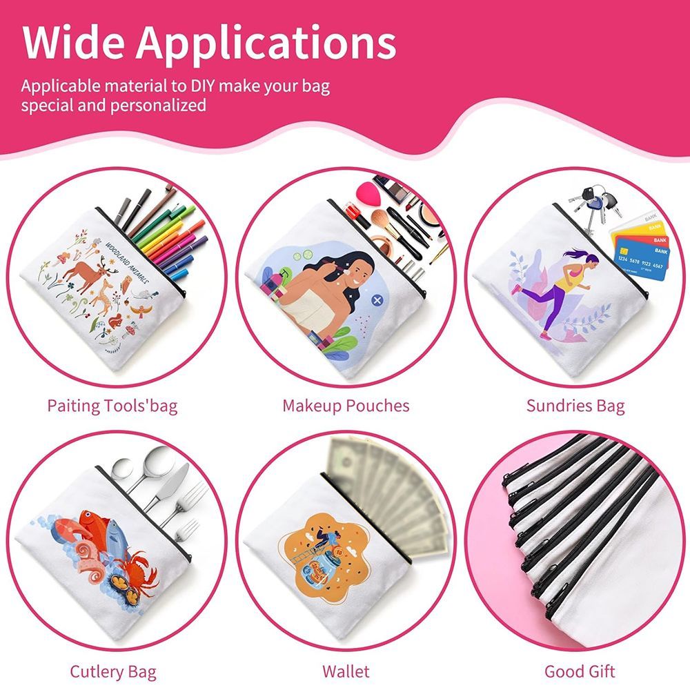 12 Pcs Paintable Blank Canvas Pouch With 26 Pcs Letter Charms And 10 Pcs Chain Multi-purpose Cosmetic Bag With Zipper Makeup Bages For DIY Craft Travel Organized