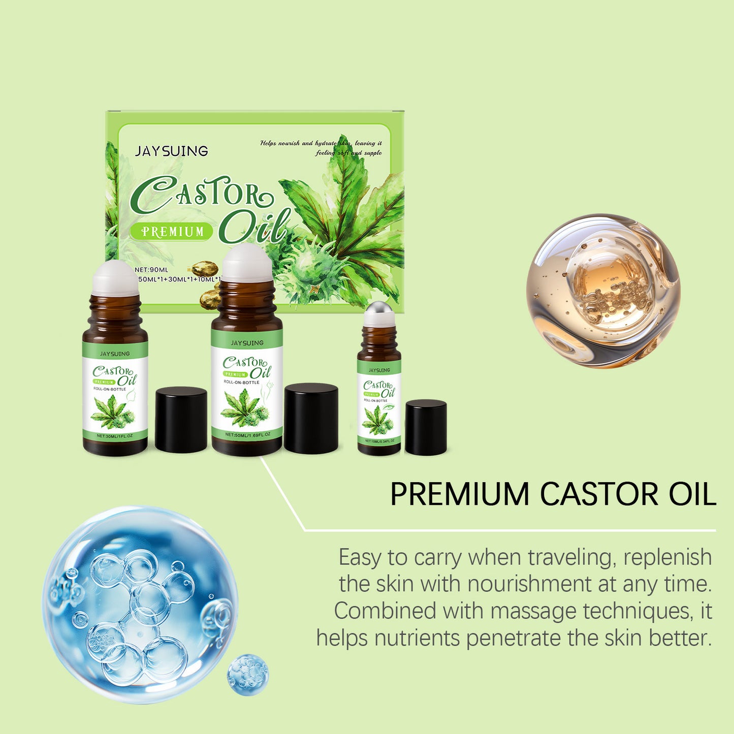 Castor Oil Care Ball Set Gentle Nourishing Tender Skin Care Massage Moisturizing Skin Care