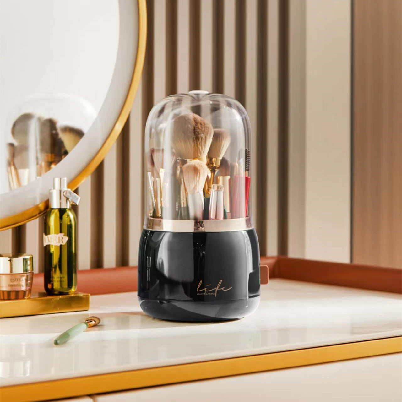 Dust Proof Lipstick, Eyebrow Pencil, Cosmetic Storage Box, Spinning Rotating Brush Cylinder