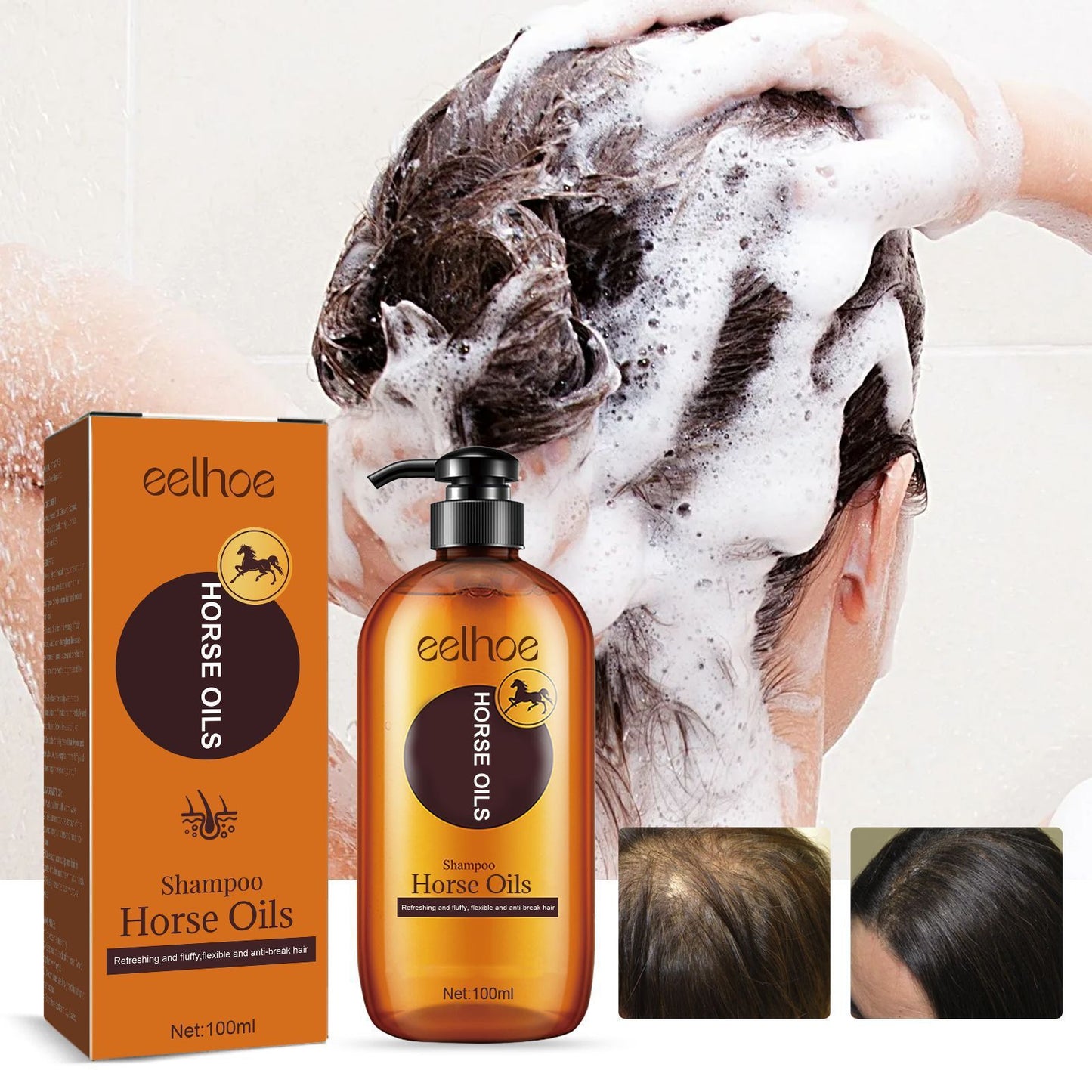 Horse Oil Shampoo Deep Cleansing Scalp Dandruff Oil Control Fluffy Moisturizing Hair Care