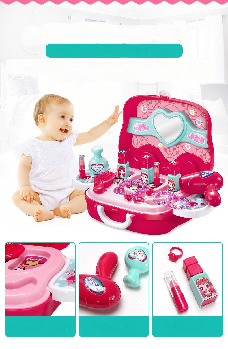Children Pretend Play Makeup Cosmetic Kit Travel Box
