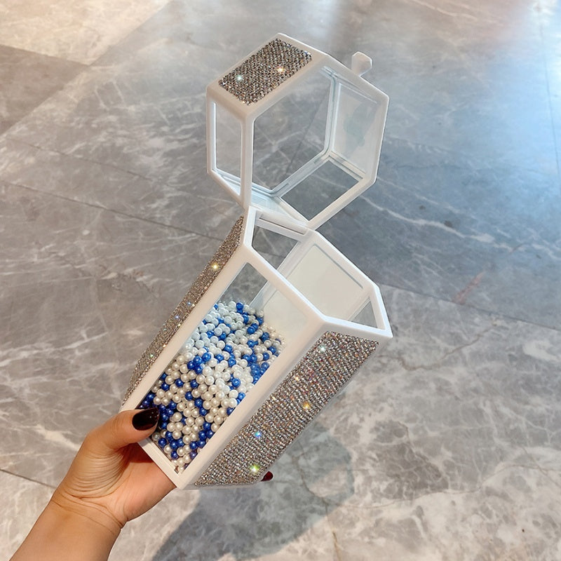 Glass Storage Box Dustproof With Lid Diamond Eyebrow Pencil Eyeliner Pearl Brush Bucket