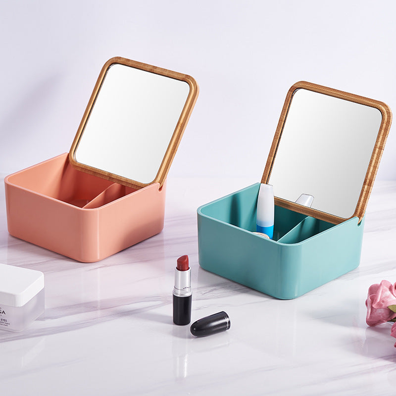 Ladies cosmetic storage box with mirror