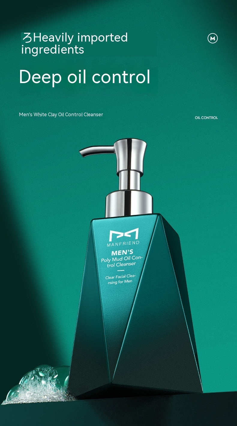 Men's Hydrating And Pore Refining Anti-mite White Clay Oil Control Facial Cleanser