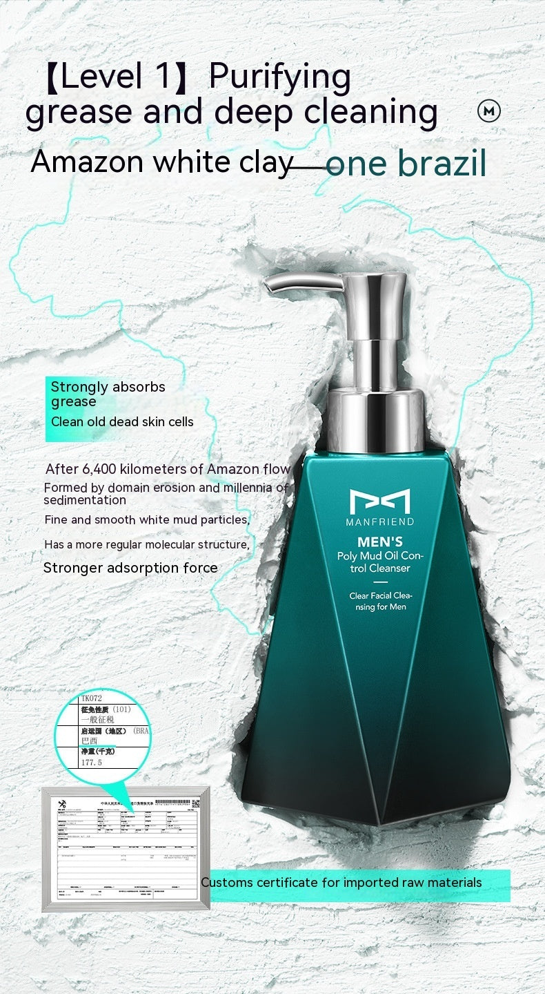 Men's Hydrating And Pore Refining Anti-mite White Clay Oil Control Facial Cleanser