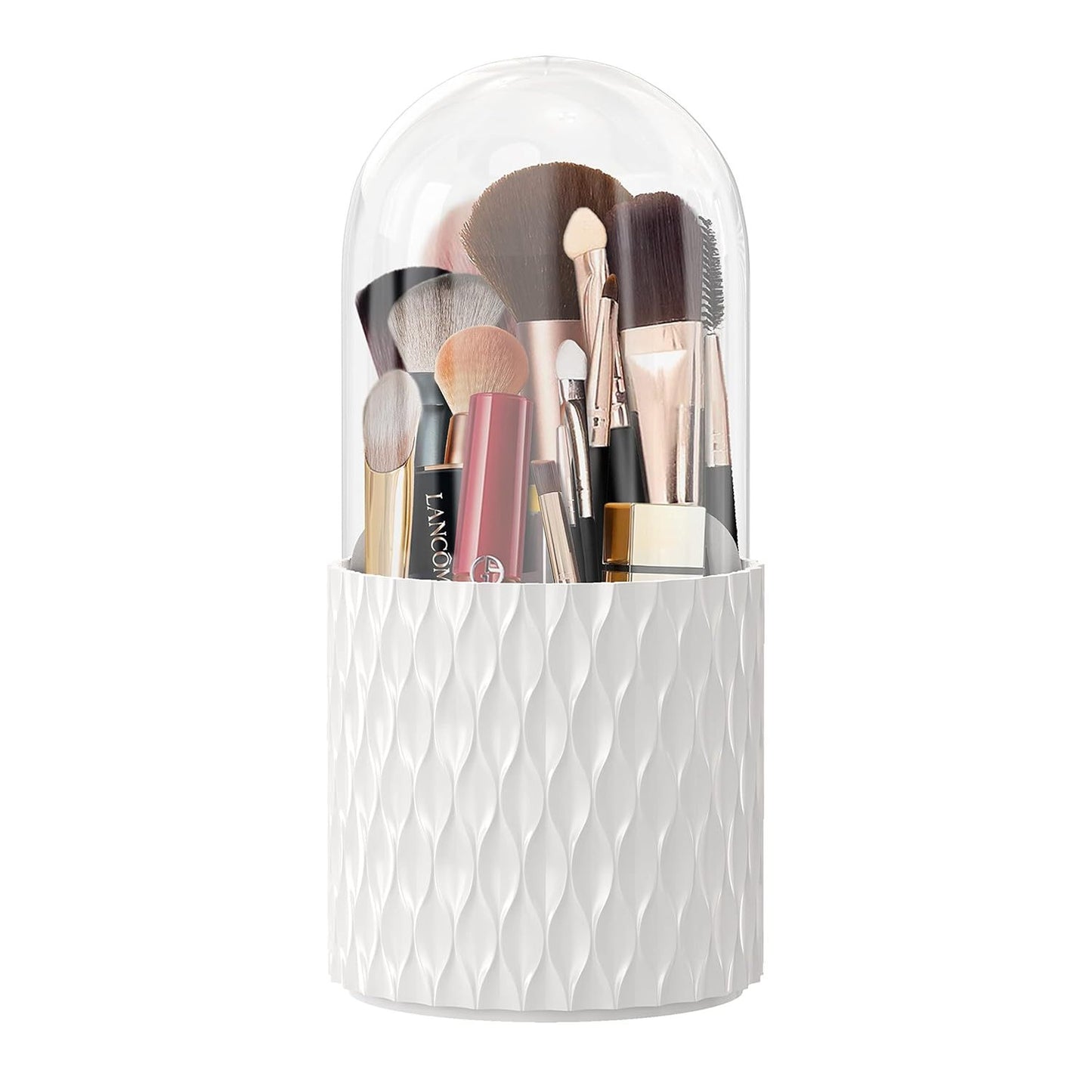 Makeup Brush Holder Dustproof & Waterproof 360 Rotating Cosmetics Make Up Brush Organizer Storage With Lid For Vanity