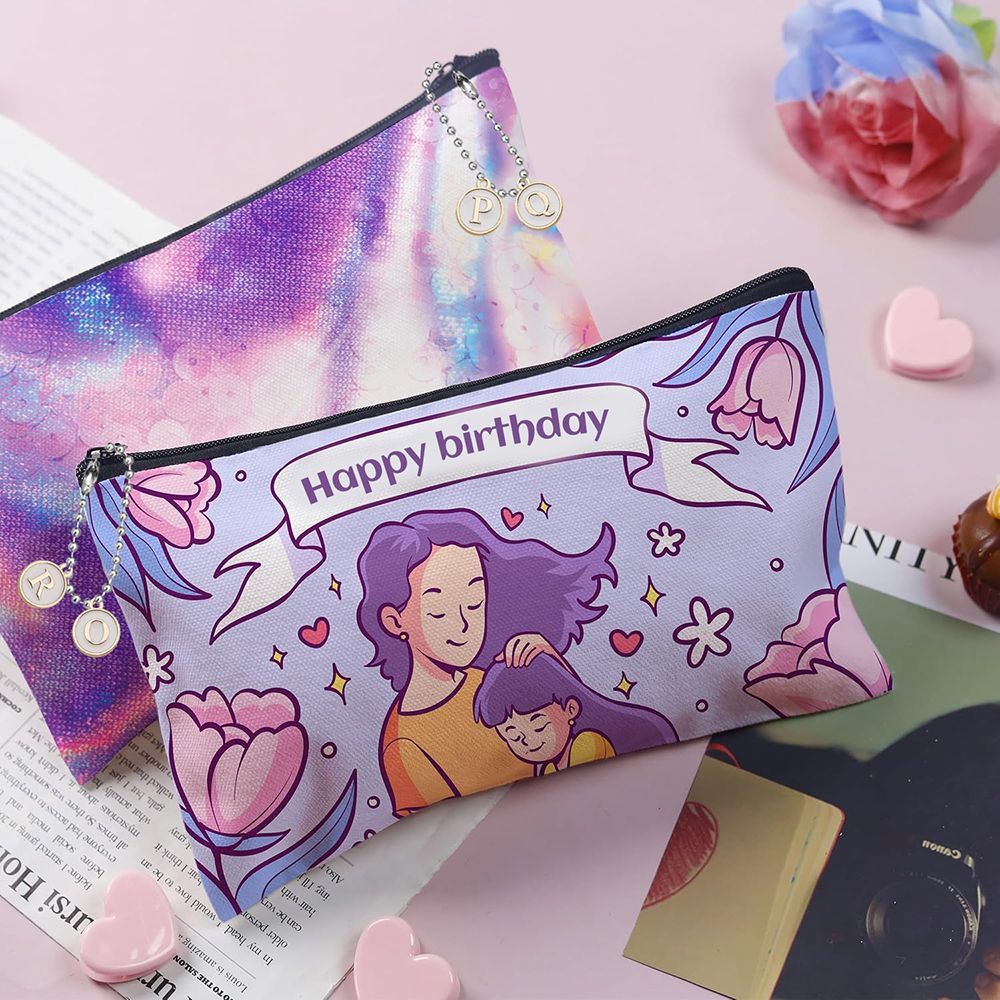 12 Pcs Paintable Blank Canvas Pouch With 26 Pcs Letter Charms And 10 Pcs Chain Multi-purpose Cosmetic Bag With Zipper Makeup Bages For DIY Craft Travel Organized